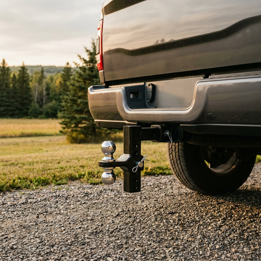 Adjustable ball mount with chrome trailer balls fitted in a pickup truck receiver hitch